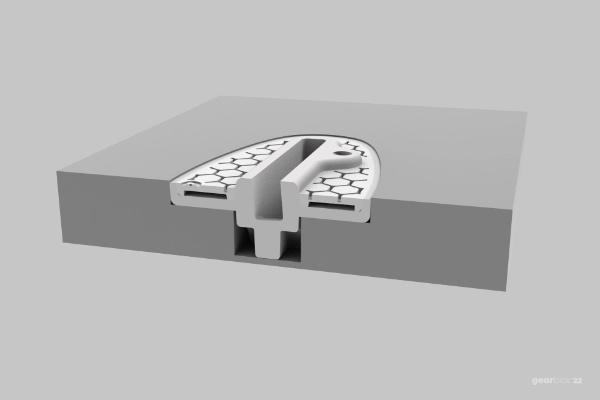 Sectional view of the box in the routed cavity