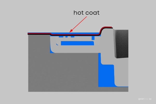 A hot coat is applied over the glass